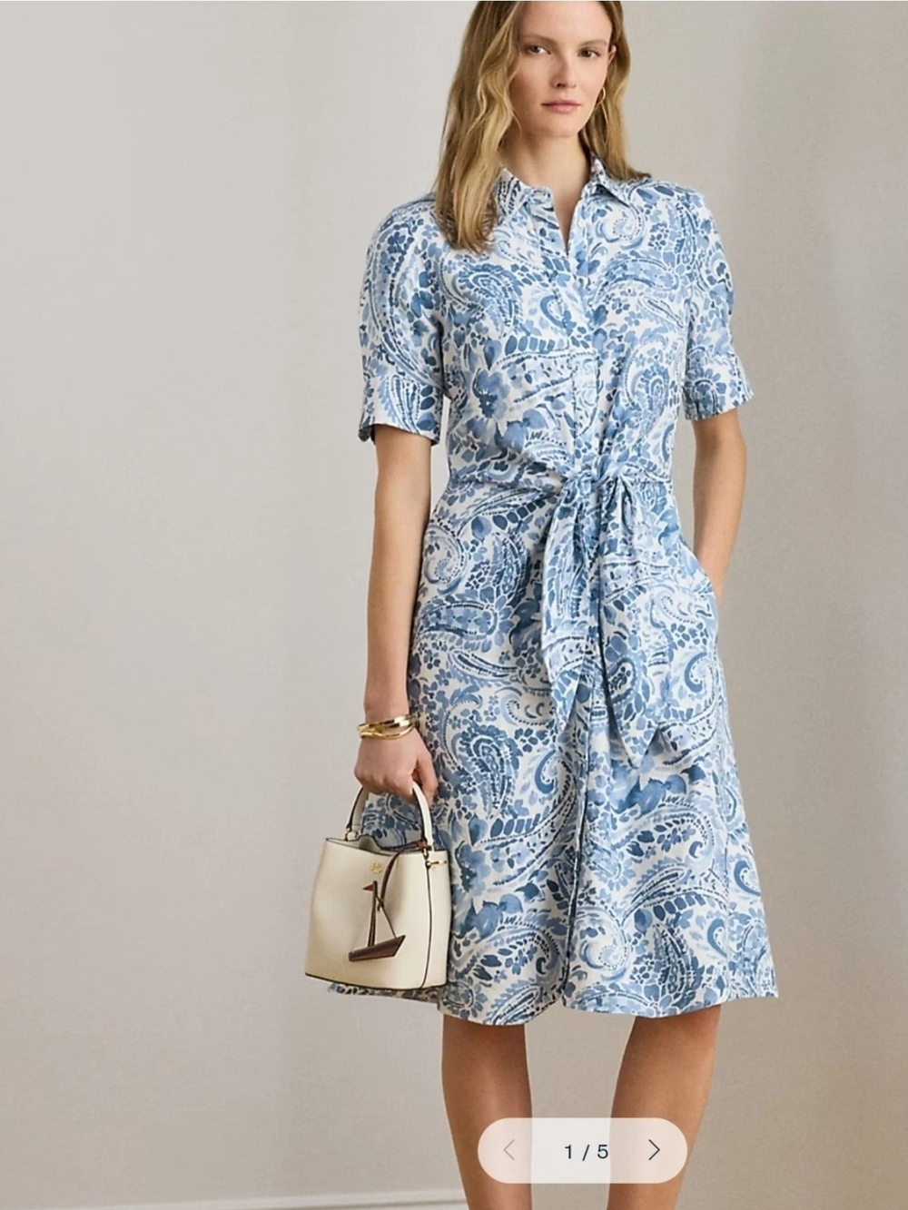 Lauren Ralph Lauren Paisley Tie-Front Linen Shirtdress Front Tie